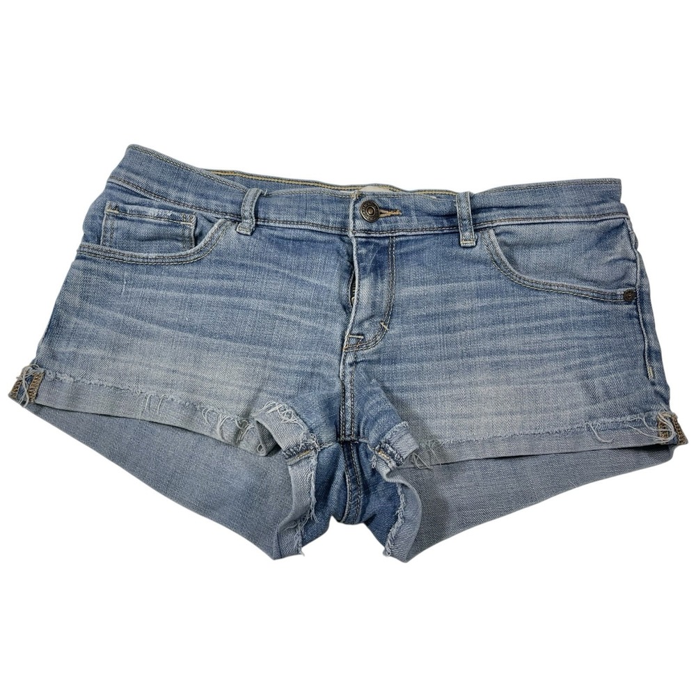 Abercrombie & Fitch 6 W28 Blue Denim Shorts Frayed Raw Hem Low Rise Coastal Boho